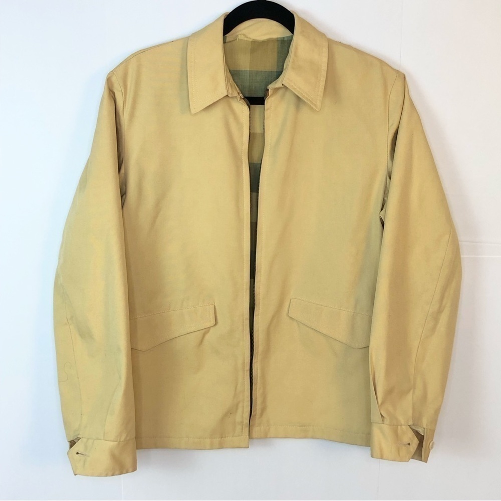VINTAGE Permanent Press mustard yellow canvas cotton zip up jacket lined 36